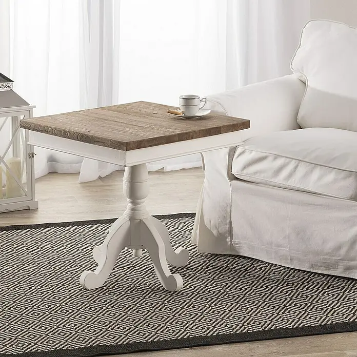 Dekoria Flachgewebeteppich - schwarz, beige, 230 x 160 cm - Beistelltisch aus Holz und Weiß mit runder Basis und rechteckiger Oberfläche. Ein charmantes Möbelstück, perfekt für jeden Raum, um ein Buch oder eine Tasse Tee abzustellen.