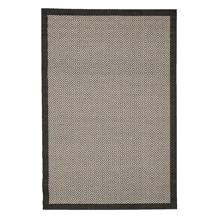 Dekoria Flachgewebeteppich - schwarz, beige, 230 x 160 cm - Rechteckiger Teppich mit geometrischem Rautenmuster und schmalem, dunklem Rand für stilvolle Akzente in jedem Raum.