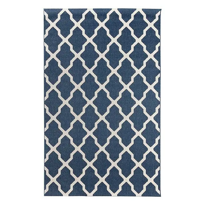 Dekoria Flachgewebeteppich - dunkelblau, 230 x 160 cm - Ein blauer Teppich mit einem weißen Rautenmuster. Der Teppich ist rechteckig und hat ein modernes Design.