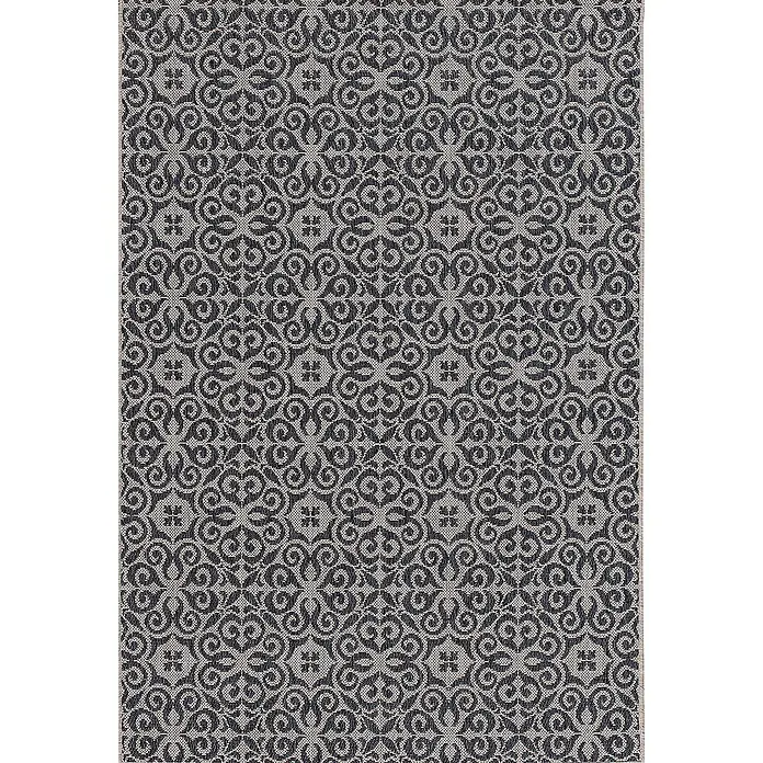 Dekoria Flachgewebeteppich - grau, beige - Ein detailreicher Teppich mit einem eleganten, sich wiederholenden floralen Muster in Grau- und Schwarztönen, ideal für jeden Raum.
