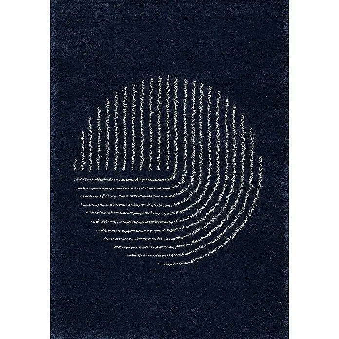 Dekoria Flachgewebeteppich - dunkelblau, 170 x 120 cm - Marineblauer Teppich mit abstraktem, kreisförmigem Muster, das eine moderne und stilvolle Note in jeden Raum bringt.
