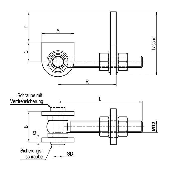 TorbandDurchmesser Gewinde: M20, Geeignet für: Drehtore, Öffnungswinkel: 180 °, 2 Stk. Front View