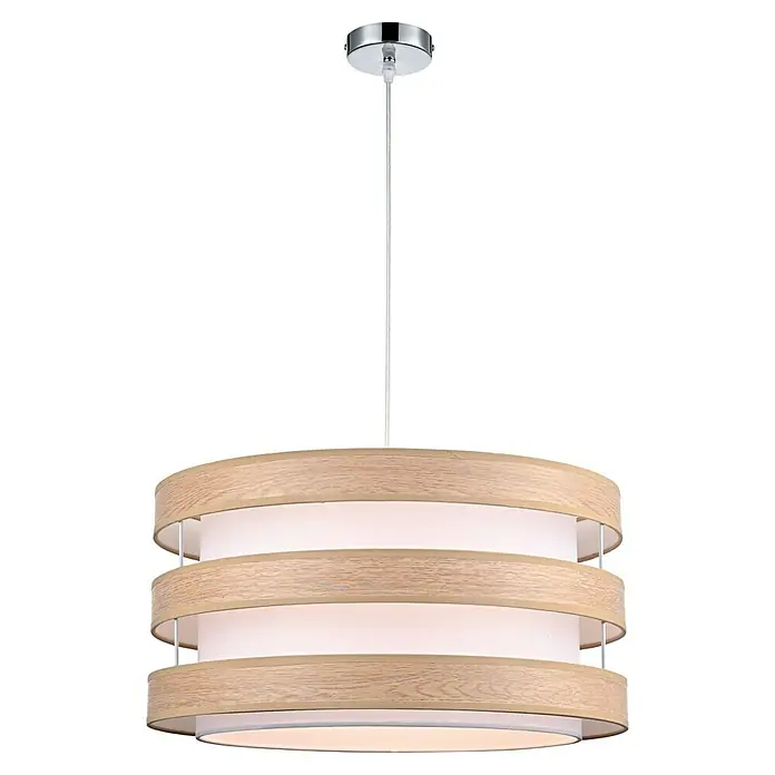 Tween Light Piano Lámpara colgante redonda Piano - 60 W, Ø x Al: 50 x 110 cm, Beige, E27 - Lámpara colgante moderna con anillos de madera e iluminación suave, creando un ambiente cálido. Ideal para salones y comedores.