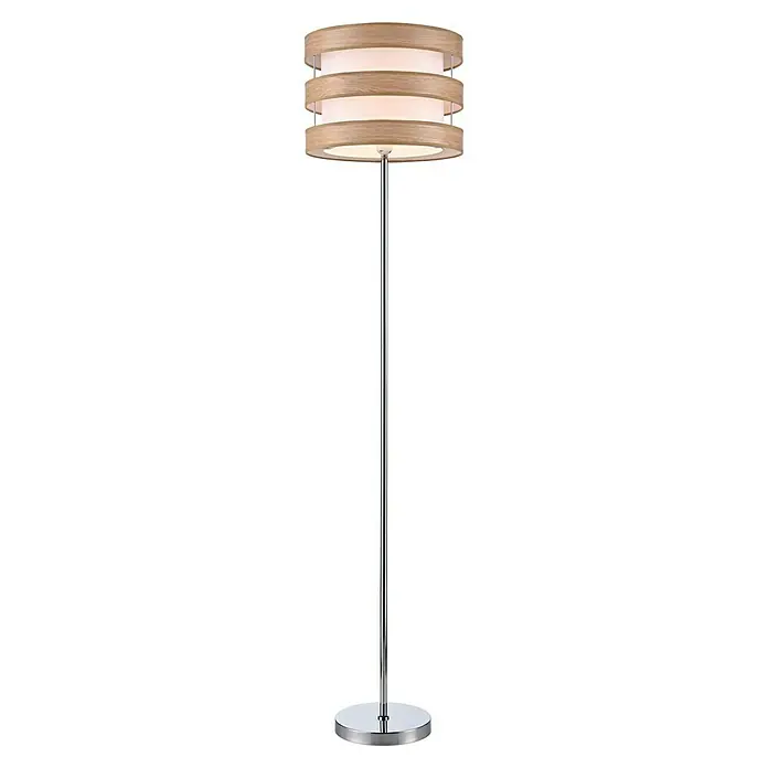 Tween Light Piano Lámpara de pie - 60 W, Altura: 155 cm, Beige, E27 - Elegante lámpara de pie con pantalla de madera de tres niveles y pie cromado para iluminación ambiental.