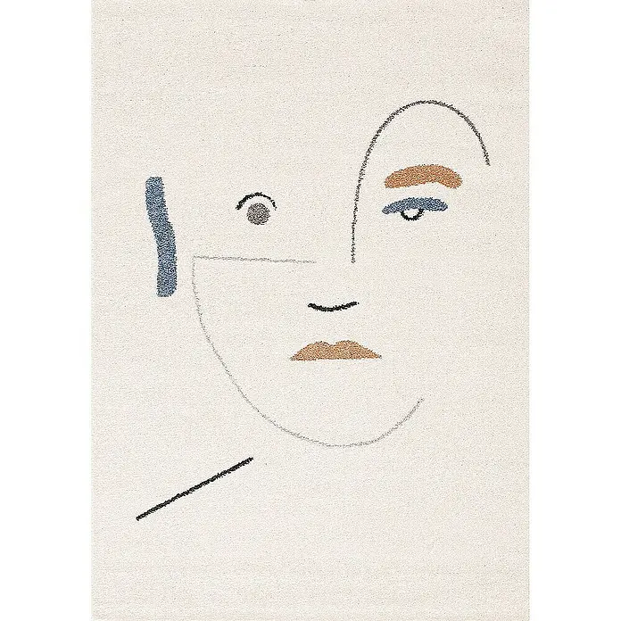 Dekoria Flachgewebeteppich - creme, 170 x 120 cm - Ein cremefarbener Teppich mit einem abstrakten Gesicht, das in verschiedenen Farben dargestellt wird, verleiht jedem Raum eine moderne Note.