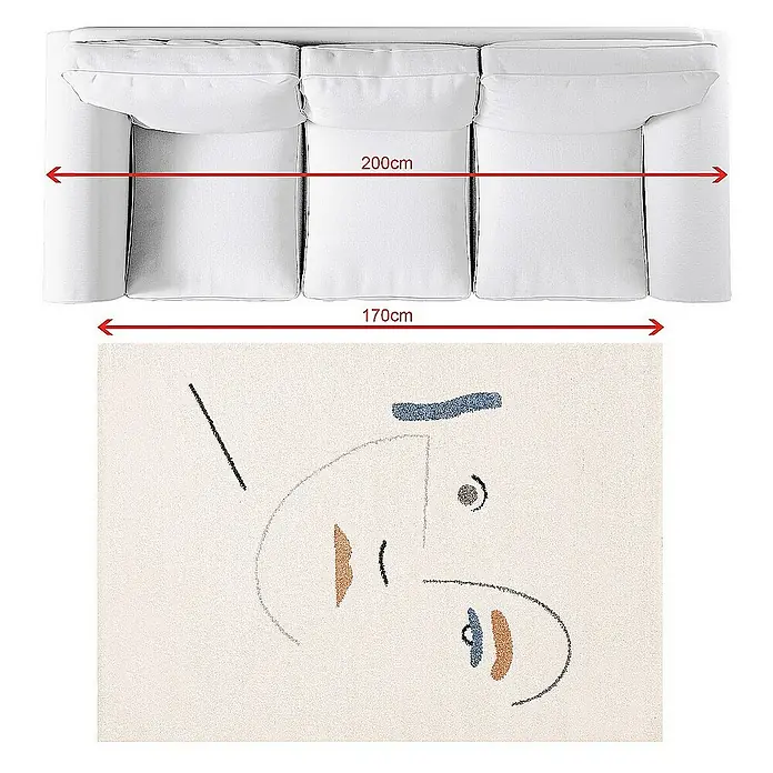 Dekoria Flachgewebeteppich - creme, 170 x 120 cm - Sofabezug in Weiß, 200cm breit, mit abstraktem Teppich (170cm). Minimalistisches Design für ein modernes Wohnzimmer.