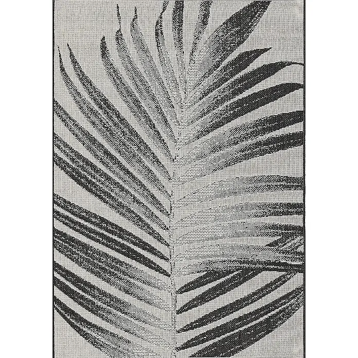 Dekoria Flachgewebeteppich - schwarz, creme, 170 x 120 cm - Grauer Teppich mit großem, abstraktem Palmenblattmuster für Wohnräume.