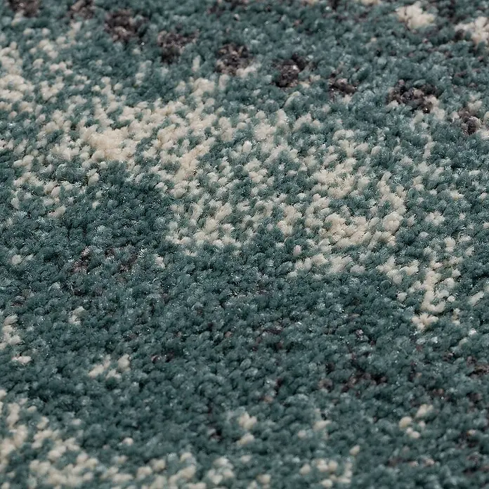 Dekoria Flachgewebeteppich - grau, türkis, 230 x 160 cm - Nahaufnahme eines mehrfarbigen Teppichs mit blauen, weißen und grauen Farbtönen für eine detaillierte Textur.