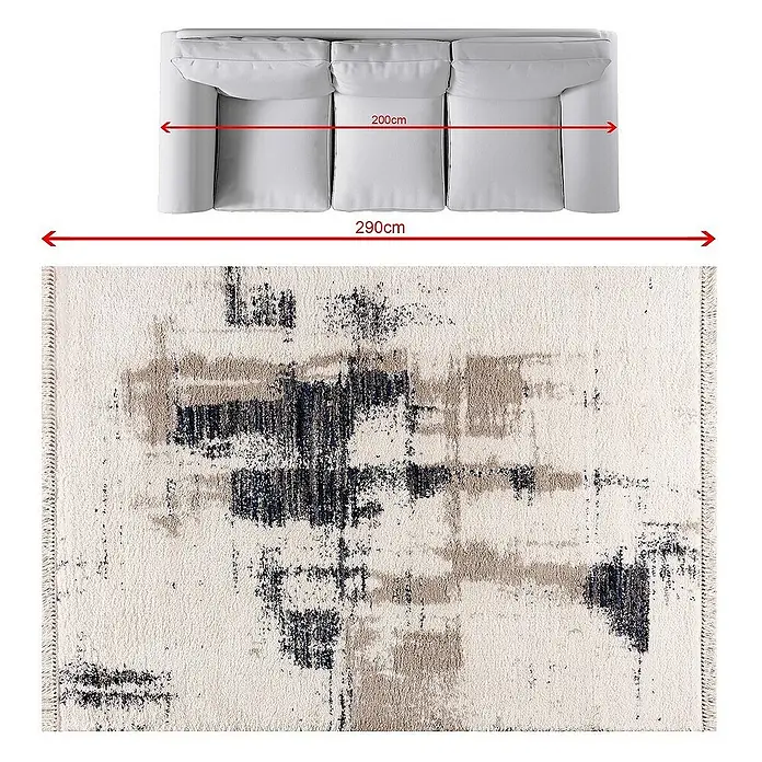Dekoria Flachgewebeteppich - dunkelblau, creme, beige, 290 x 200 cm - Teppich mit abstraktem Muster unter einem grauen Sofa.