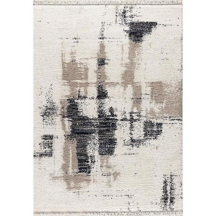Dekoria Flachgewebeteppich - dunkelblau, creme, beige, 290 x 200 cm - Moderner Teppich mit abstraktem Muster in Beige- und Blautönen, ideal für Wohn- und Schlafzimmer.