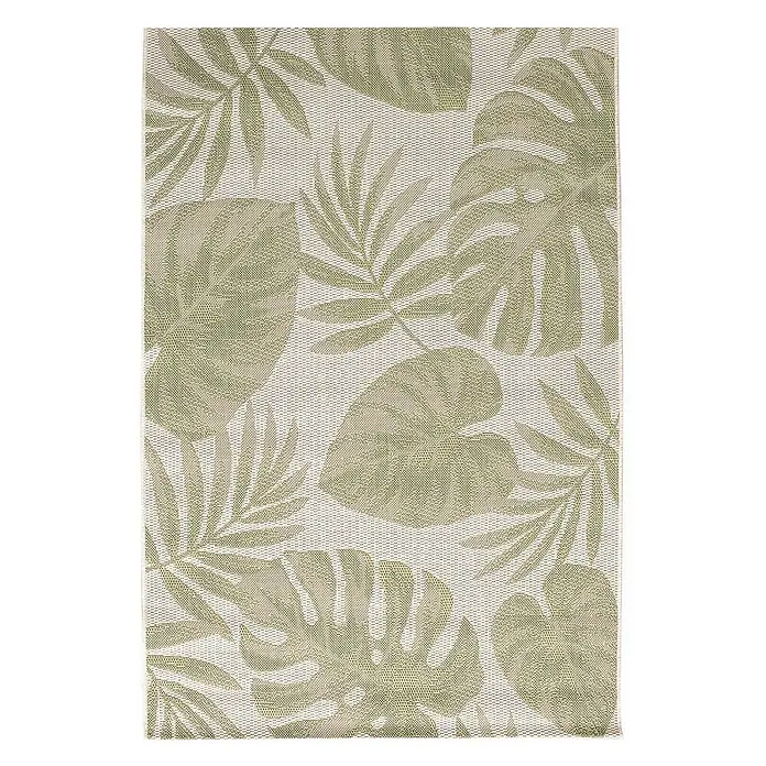 Dekoria Flachgewebeteppich - grün, beige - Dieser Outdoorteppich mit trendigem Blätterdesign in sanften Grüntönen ist ein echter Hingucker und verleiht jedem Außenbereich das gewisse Etwas.