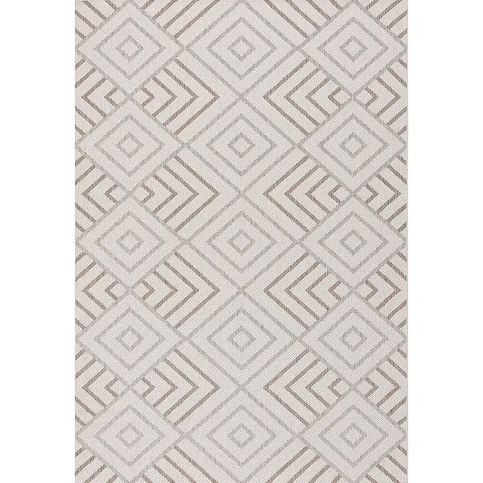 Dekoria Flachgewebeteppich - creme, beige, braun, 290 x 200 cm - Ein detailreicher Teppich mit einem geometrischen Muster aus Rauten und Winkelformen in neutralen Farben.