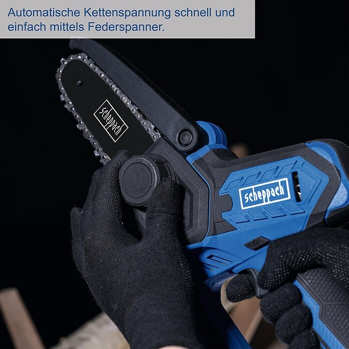 Scheppach IXES 20V Einhand-Akku-Kettensäge C-PS100-X (20 V, 2 Ah, Li-Ionen, 1 Akku, Schwertlänge: 15 cm) | BAUHAUS