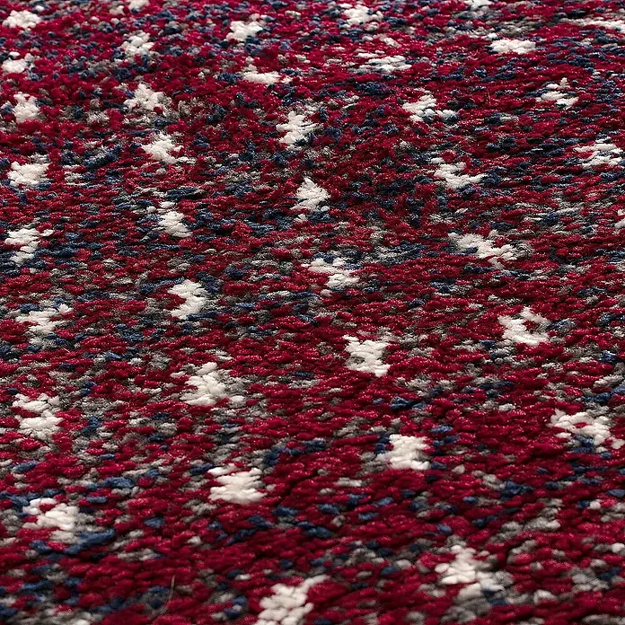 Dekoria Flachgewebeteppich - bordeaux, dunkelblau, 230 x 160 cm - Nahaufnahme eines Teppichs mit rotem, blauem und weißem Muster.