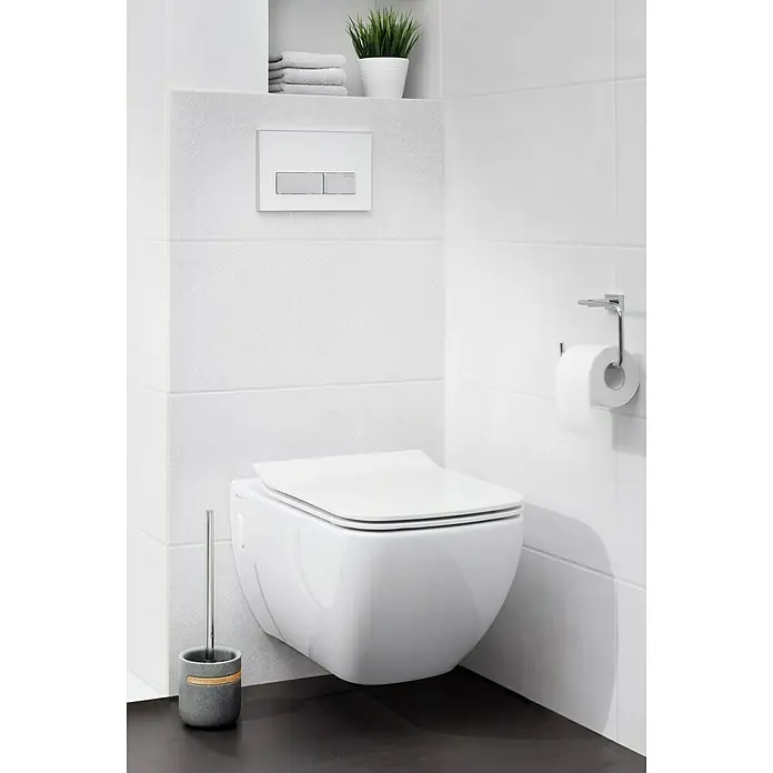 Venus Empire WC-Bürstengarnitur - Polyresin, Grau - Wandhängendes WC mit Betätigungsplatte und Toilettenbürste in modernem Badezimmerdesign.