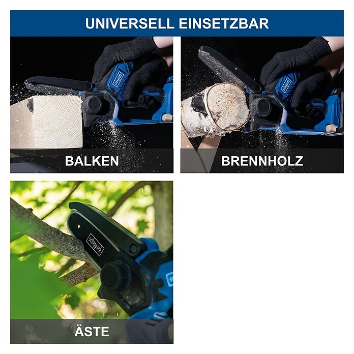 Scheppach IXES 20V Einhand-Akku-Kettensäge C-PS100-X (20 V, 2 Ah, Li-Ionen, 1 Akku, Schwertlänge: 15 cm) | BAUHAUS