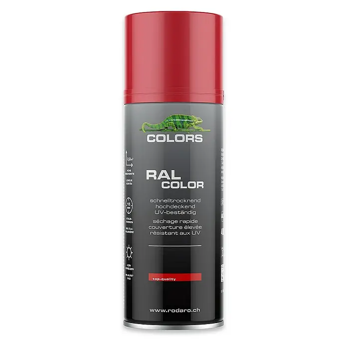 Colors Farbspray Sprühlack 400ml RAL3020 Verkehrsrot Glanz - RAL3020 Verkehrsrot Glanz, Sprühdose - Dose RAL Color Sprühlack mit Chamäleon-Logo, schnelltrocknend, hochdeckend und UV-beständig für vielfältige Anwendungen.