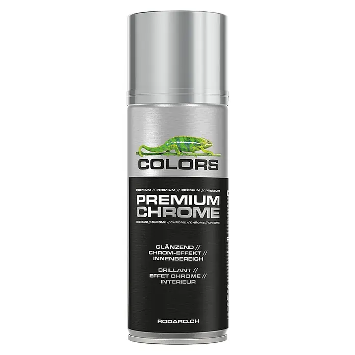 Colors Farbspray Sprühlack 400ml Silber Chromeffekt Glanz - Silber Chromeffekt Glanz, Sprühdose - Eine Dose Premium Chrom Farbspray der Marke Colors, glänzend für den Innenbereich, mit Chamäleon-Motiv.