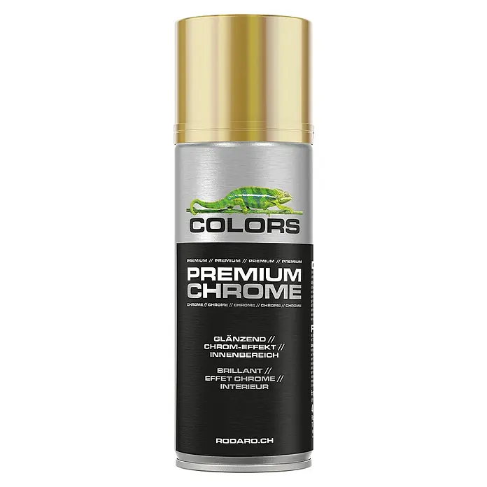 Colors Farbspray Sprühlack 400ml Gold Chromeffekt Glanz - Gold Chromeffekt Glanz, Sprühdose - Dose Premium Chrome Farbspray mit Chamäleon-Design für glänzende Chromeffekte im Innenbereich, erhältlich bei RODARO.CH.