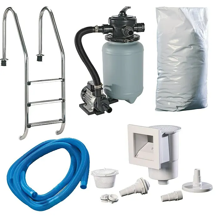 Malibu Stahlwand-Pool PremiumL x B x H: 500 x 300 x 120 cm, 16.000 l - Poolausrüstung: Poolleiter, Filterpumpe, Filtersand, Schlauch, Skimmer und Zubehör für die Poolreinigung.