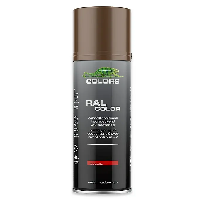 Colors Farbspray Sprühlack 400ml RAL8011 Nussbraun Glanz - RAL8011 Nussbraun Glanz, Sprühdose - Sprühdose RAL Color: schnelltrocknend, hochdeckend und UV-beständig, ideal für vielfältige Anwendungen mit Top-Qualität und Chamäleon-Logo.