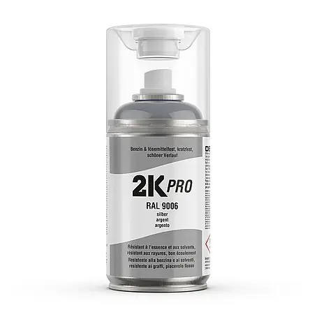2K Pro  Farbspray 2 Komponenten Sprühfarbe 250ml RAL9006 Silber Glanz