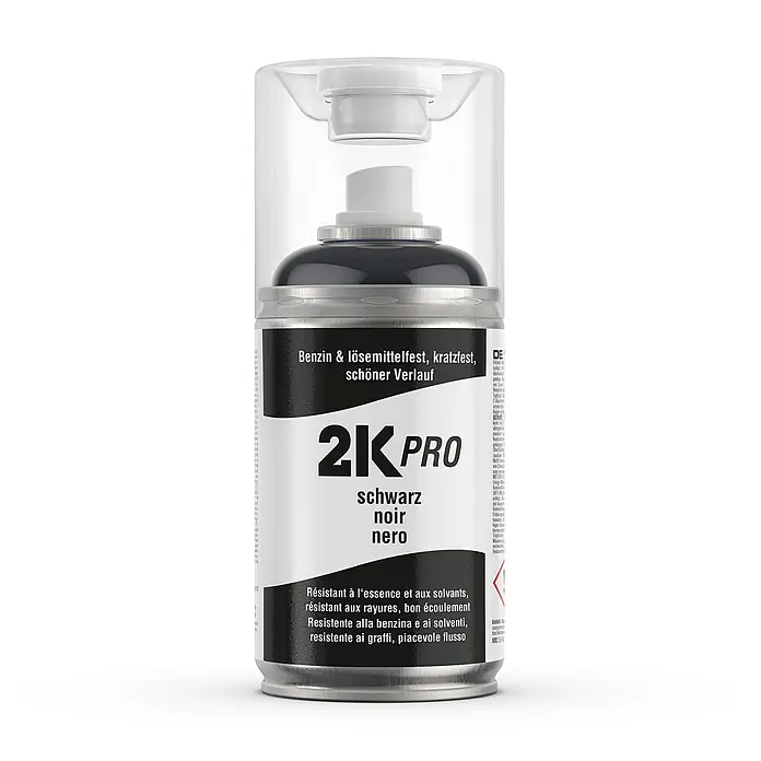 2K Pro Farbspray 2 Komponenten Sprühfarbe 250ml RAL9005 Tiefschwarz Glanz - RAL9005 - Tiefschwarz Glanz, Sprühdose - 2K Pro Sprühfarbe in Schwarz, benzin- und lösemittelbeständig, kratzfest für eine schöne Oberfläche.