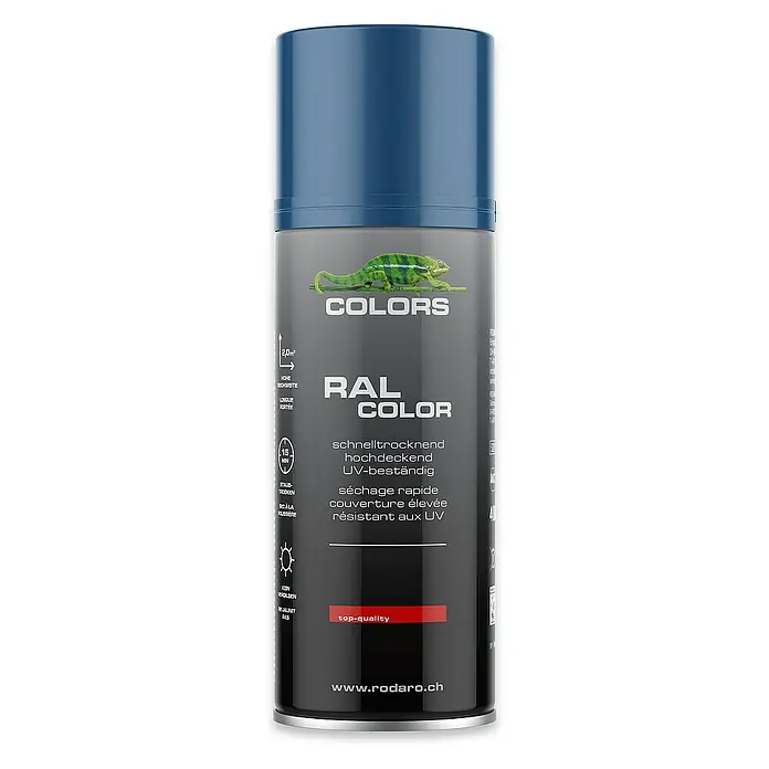 Colors Farbspray Sprühlack 400ml RAL5010 Enzianblau Glanz - RAL5010 Enzianblau Glanz, Sprühdose - Dose Sprühlack "Colors RAL Color" mit Chamäleon-Motiv, schnelltrocknend, hochdeckend und UV-beständig. Perfekt für vielfältige Anwendungen.