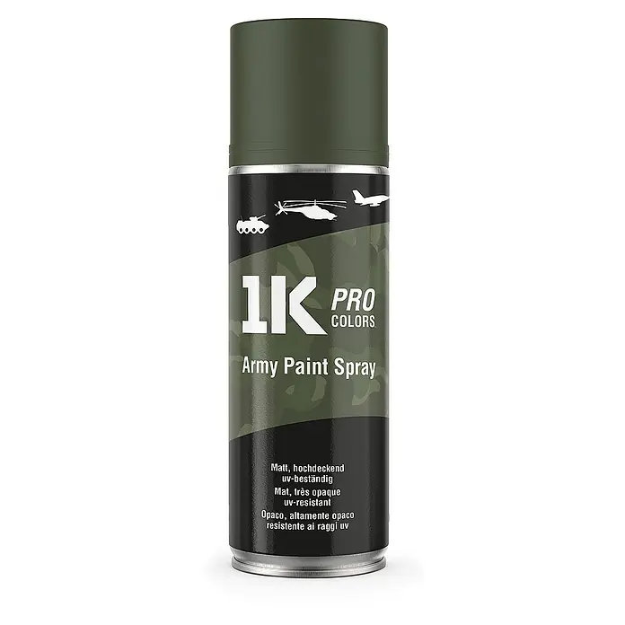 1K Pro Farbspray Militär Spraydose 400ml Matt RAL6003 NVA Grün - RAL6003 NVA Grün, Sprühdose - Dose Army Paint Spray mit Camouflage-Muster, ideal für Modellbau und Hobby. Matt, hochdeckend und UV-beständig für langanhaltende Ergebnisse.
