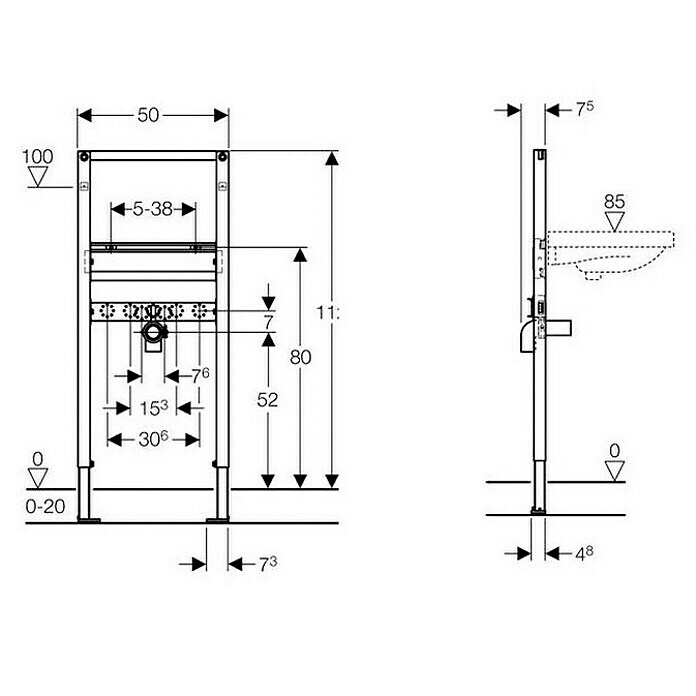 Geberit Duofix Waschtisch-Vorwandelement 111.430.00.17 x 50 x 112 cm, Pulverbeschichtet Front View