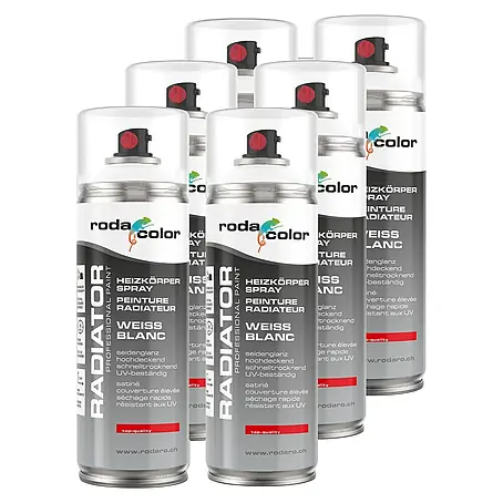 RodaColor  Farbspray Heizkörperspray Sprühlack 400ml Weiss 6er Set