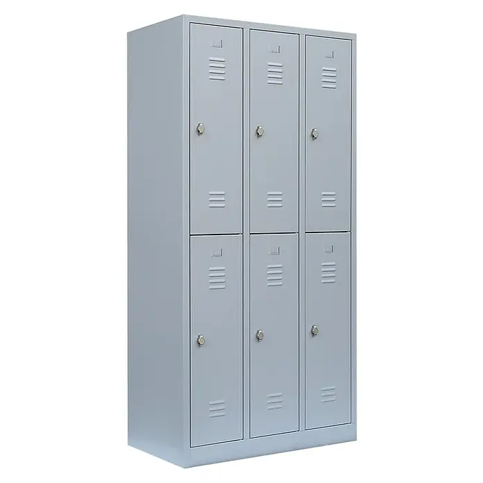 Lüllmann Spind XL - H x B x T: 195 x 88,5 x 50 cm, Lichtgrau, Fertig montiert, Anzahl Fächer: 6 Stk. - Metall-Spindschrank mit sechs Fächern in hellgrauer Farbe. Ideal für Schulen, Umkleideräume und Büros zur sicheren Aufbewahrung von Gegenständen.