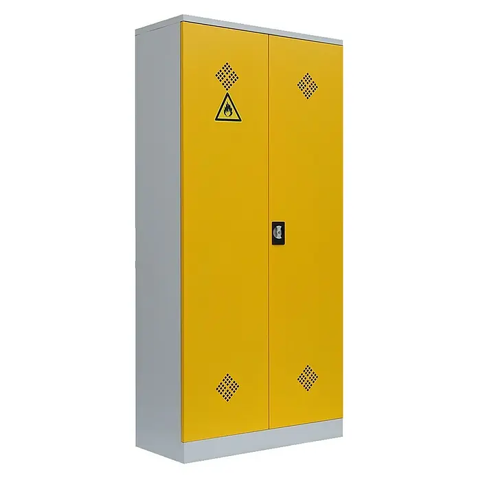 Lüllmann Gefahrstoffschrank - H x B x T: 195 x 91,6 x 42,2 cm, Lichtgrau/Rapsgelb, Fertig montiert, Anzahl Böden: 4 Stk. - Gelber Gefahrstoffschrank mit zwei Türen, ideal zur sicheren Lagerung entzündlicher Materialien. Belüftungssystem und Warnsymbol inklusive.