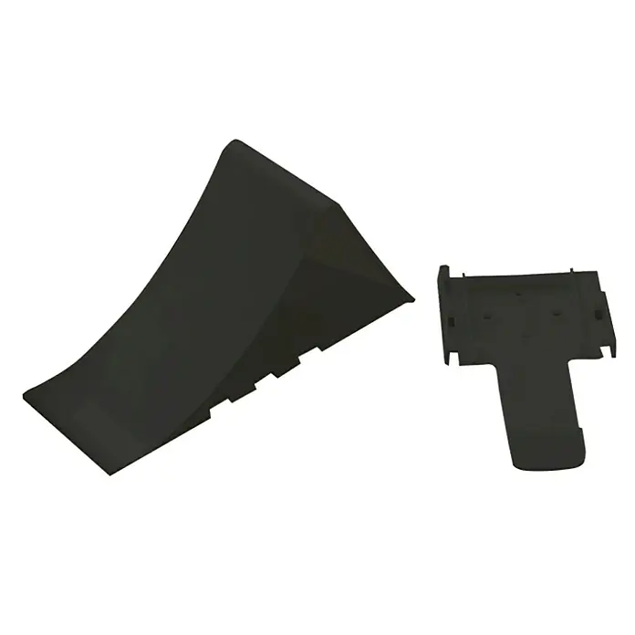 Stema Unterlegkeil - Geeignet für: Anhänger, 1 Stk. - Schwarzer Stufenkeil und T-förmige Halterung, ideal für sicheren Halt und stabile Konstruktionen.