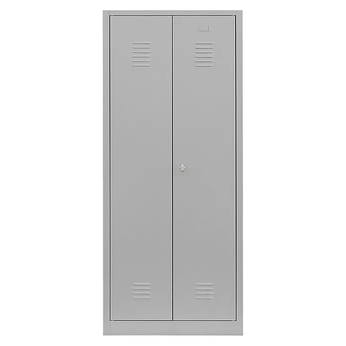 Lüllmann Geräteschrank - H x B x T: 180 x 80 x 50 cm, Lichtgrau, Fertig montiert, Anzahl Türen: 2 Stk. - Grauer Metallschrank mit zwei Türen, ideal für Büro oder Werkstatt, bietet robusten Stauraum.