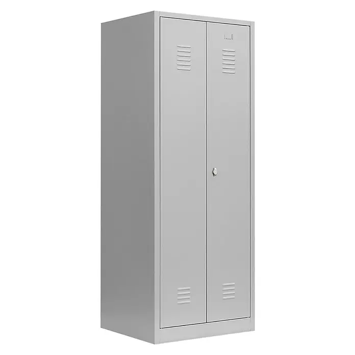 Lüllmann Geräteschrank - H x B x T: 180 x 80 x 50 cm, Lichtgrau, Fertig montiert, Anzahl Türen: 2 Stk. - Grauer Metallschrank mit zwei Türen und Lüftungsschlitzen für die Aufbewahrung von Gegenständen.