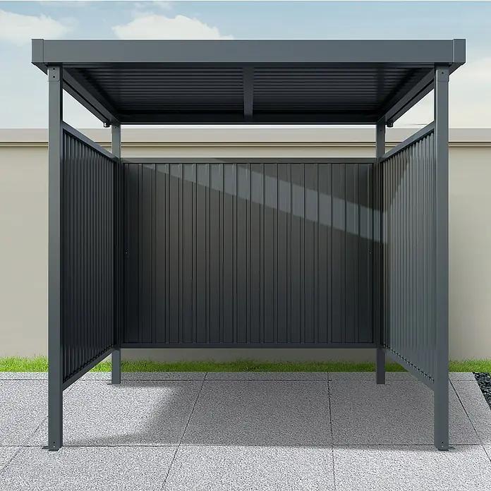 Floraworld Universal-Unterstand - Außenmaß inkl. Dachüberstand (B x T): 214 x 214 cm, Stahl - Moderne graue Terrassenüberdachung mit Lamellendach und seitlichen Sichtschutzelementen für den Außenbereich.