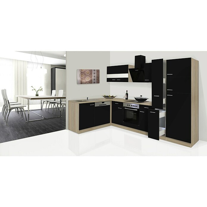 Respekta Winkelküche KBL310ESSS (172 x 310 cm, Schwarz)