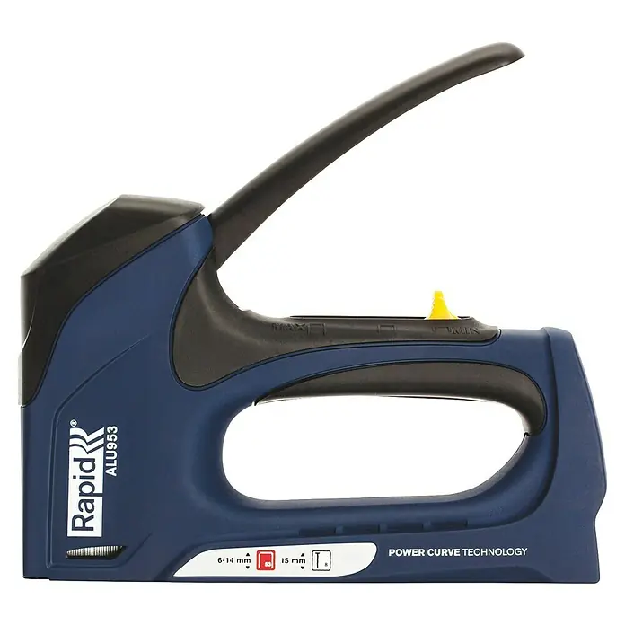 Rapid Handtacker ALU953 - Klammertiefe: 6 mm - 14 mm, Geeignet für: Klammern Typ 53 - Bild eines Rapid ALU953 Handtackers, ideal für Heimwerker- und Profiprojekte. Robuster Tacker für vielfältige Anwendungen mit Power Curve Technology.
