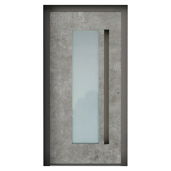 Aurelis Haustür BH 309 - 110 x 210 cm, DIN Anschlag: Rechts, Keramik Beton/Weiß - Moderne Betontür mit vertikalem Glaseinsatz und schmalem Griff. Zeitgemäßes Design für stilvolle Hauseingänge.