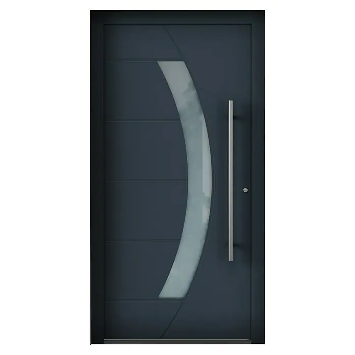 Aurelis Haustür BH 711 - 110 x 210 cm, DIN Anschlag: Rechts, Anthrazitgrau/Weiß - Elegante Haustür in Anthrazitgrau mit modernem Design und einem gebogenen Glaseinsatz, der für Helligkeit und Stil sorgt.