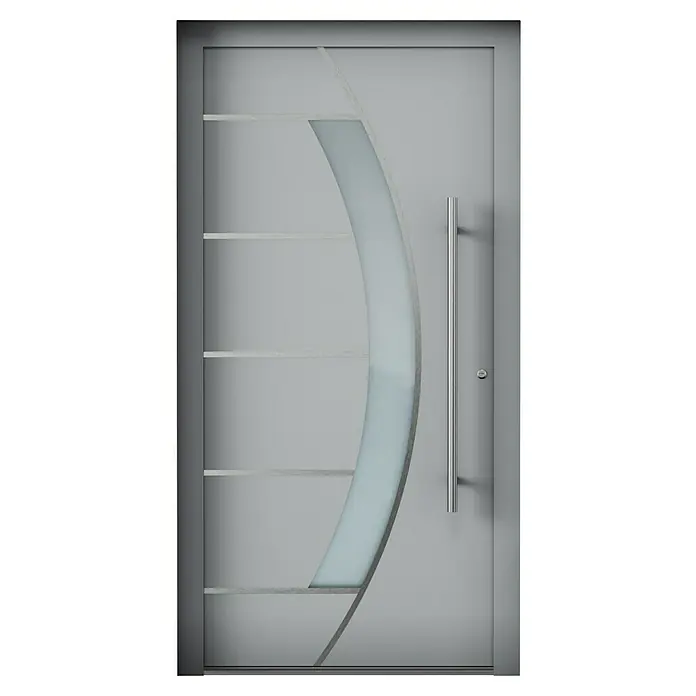 Aurelis Haustür BH 701 - 110 x 210 cm, DIN Anschlag: Rechts, Graualuminium/Weiß - Moderne Haustür mit Glaseinsatz und Edelstahlgriff. Zeitloses Design für einen stilvollen Eingangsbereich.