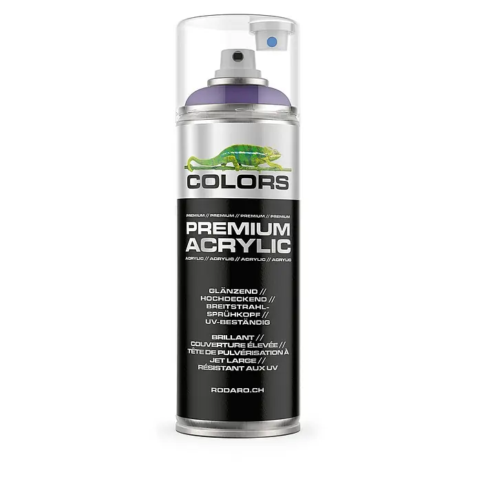 Colors Farbspray Premium Acrylic Sprühfarbe 400ml RAL 4005 Blaulila Glanz - RAL 4005 - Blaulila Glanz, Sprühdose - Dose Premium Acryl Sprühlack der Marke Colors mit Chamäleon-Motiv. Ideal für Kunst, Handwerk und DIY-Projekte.