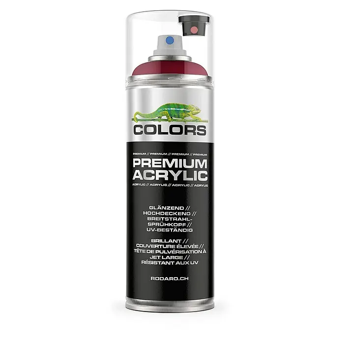 Colors Farbspray Premium Acrylic Sprühfarbe 400ml RAL 3003 Rubinrot Glanz - RAL 3003 - Rubinrot Glanz, Sprühdose - Dose Premium Acryl Sprühfarbe von COLORS mit Chamäleon-Motiv, glänzend, hochdeckend und UV-beständig für Kunst und DIY-Projekte.