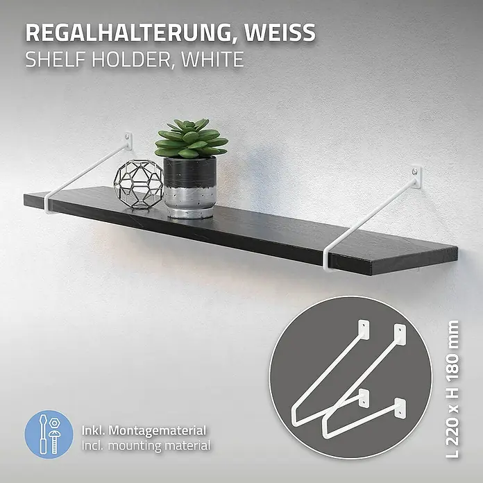 ML-Design Schwerlastregal Regalstütze Haarnadel 2er Set solide Regalwinkel Industrial Metall - H x B x T: 22 x 2,3 x 18 cm, Schrauben, Weiß - Regalhalterung in Weiß mit Montagezubehör. Ideal für die Wandmontage, um Regale stilvoll und stabil anzubringen.