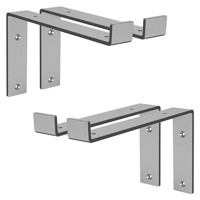 ML-Design Schwerlastregal Industrielle Wandregal Grau, Regalträger Regalhalterungen - H x B x T: 17 x 4 x 25,5 cm, Schrauben, Grau - Zwei silberne Metallregalhalterungen mit Löchern zur Befestigung an einer Wand.