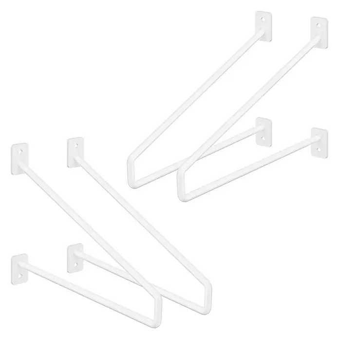 ML-Design Schwerlastregal Regalstütze Haarnadel 4er Set solide Regalwinkel Industrial Metall - H x B x T: 18 x 26,5 x 2,3 cm, Schrauben, Weiß - Zwei weiße Weinregale aus Metall für die Wandmontage, minimalistisches Design und ideal für die Aufbewahrung von Weingläsern.