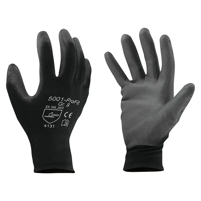 Matador Arbeitshandschuhe - Handschuhgröße: 10, Schwarz/Grau - Abbildung zweier schwarzer Arbeitshandschuhe, Modell 5001-Profit Gr. 9, für optimalen Schutz bei handwerklichen Tätigkeiten.