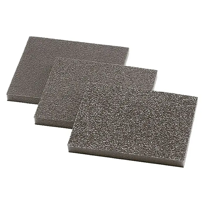 Wolfcraft Schleifschwamm-Set - 3 -tlg. - Drei graue, poröse Schaumstoffquadrate, gestaffelt angeordnet, für Polsterungen oder Bastelarbeiten.