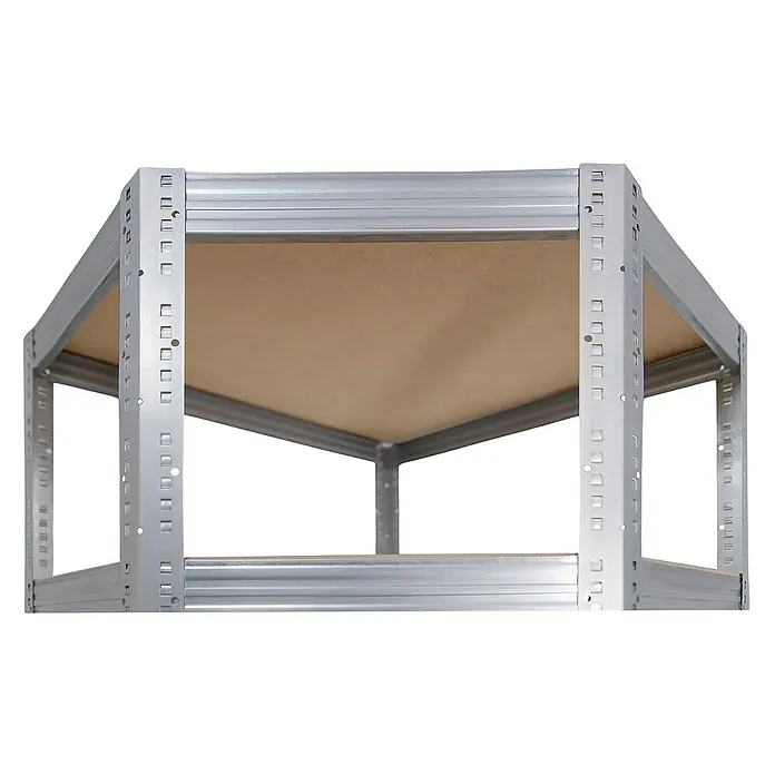 shelfplaza Schwerlastregal PRO - H x B x T: 200 x 60 x 30 cm, Traglast pro Boden: 200 kg, Stecken, verzinkt - Nahaufnahme eines stabilen Metallregals mit Holzablagen, ideal für Lagerung und Organisation.